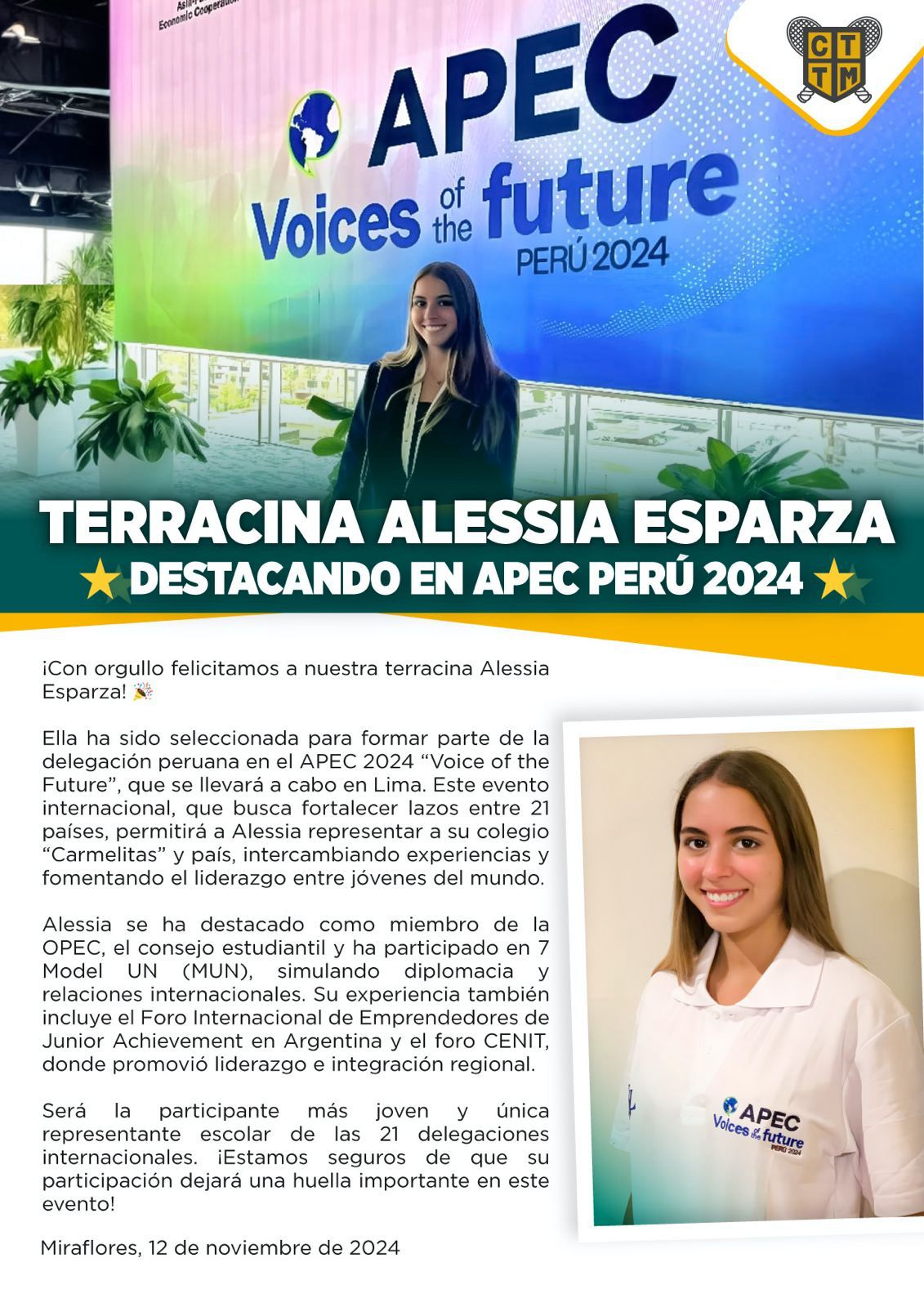 TERRACINA ALESSIA ESPARZA: DESTACANDO EN APEC PERÚ 2024