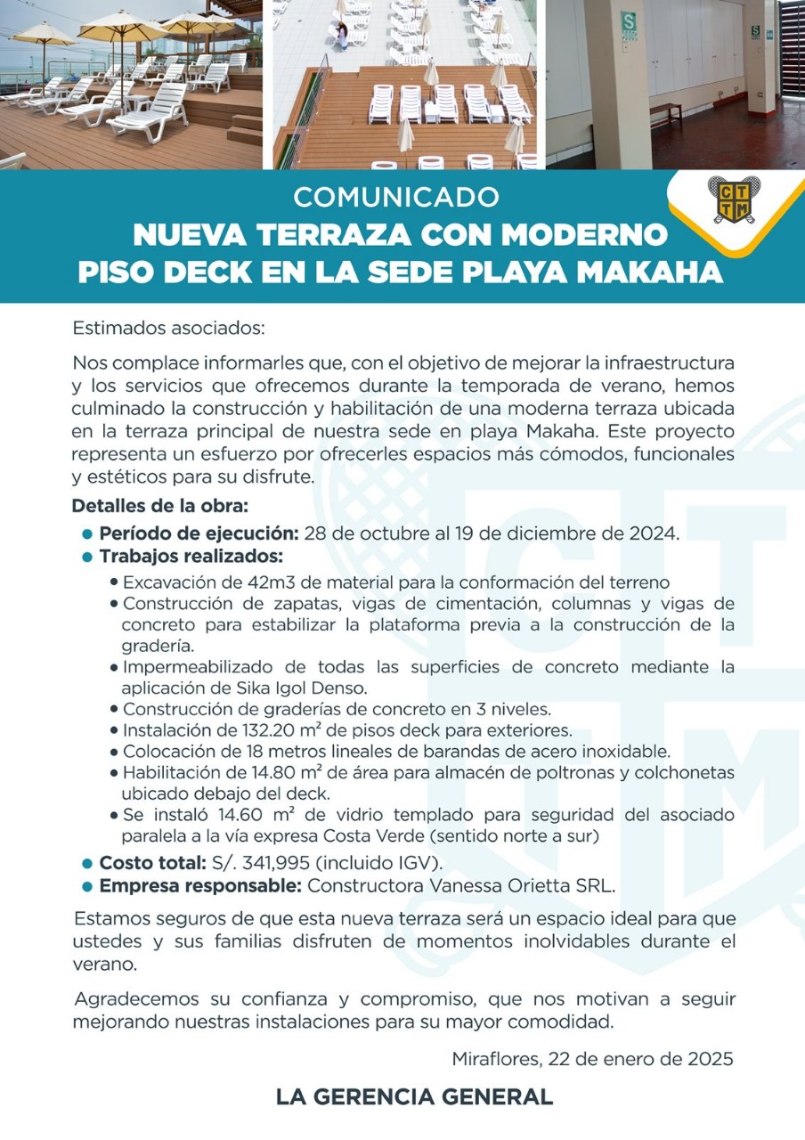 📢 COMUNICADO: NUEVA TERRAZA CON MODERNO PISO DECK 🌅✨ EN LA SEDE PLAYA MAKAHA 🏖️