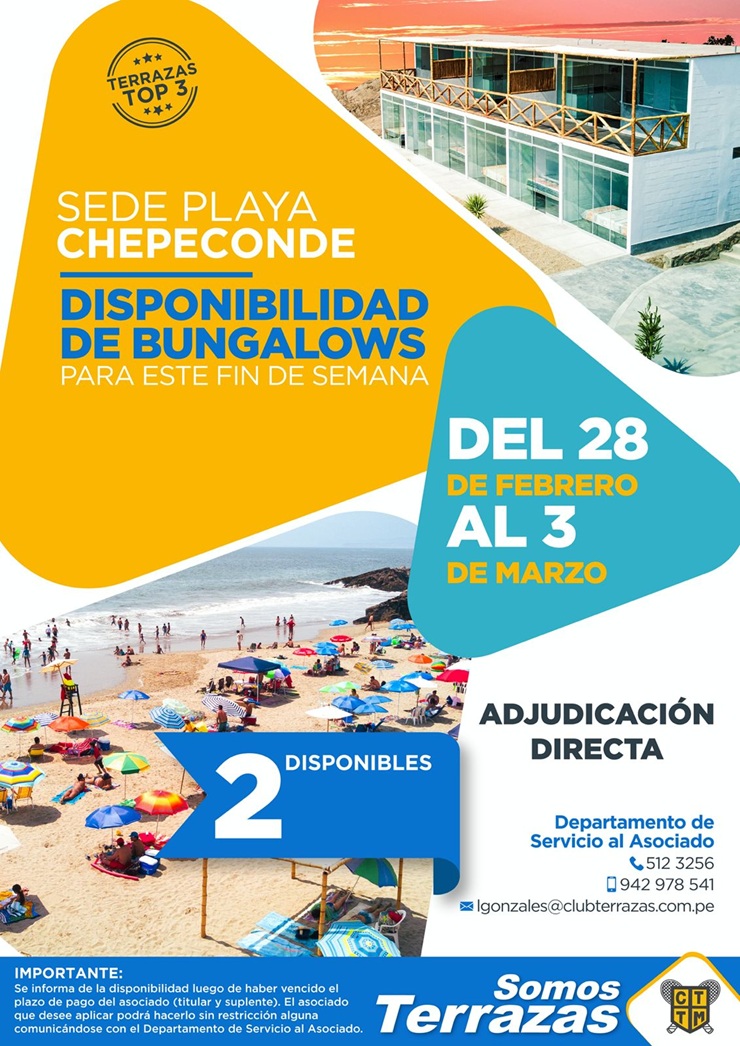 📢BUNGALOWS DISPONIBLES EN SEDE CHEPECONDE 🏖️🏡