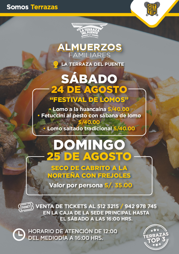 ALMUERZOS FAMILIARES - SÁBADO 24 Y DOMINGO 25 DE AGOSTO