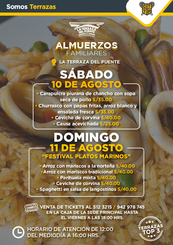 ALMUERZOS FAMILIARES - SÁBADO 10 Y DOMINGO 11 DE AGOSTO