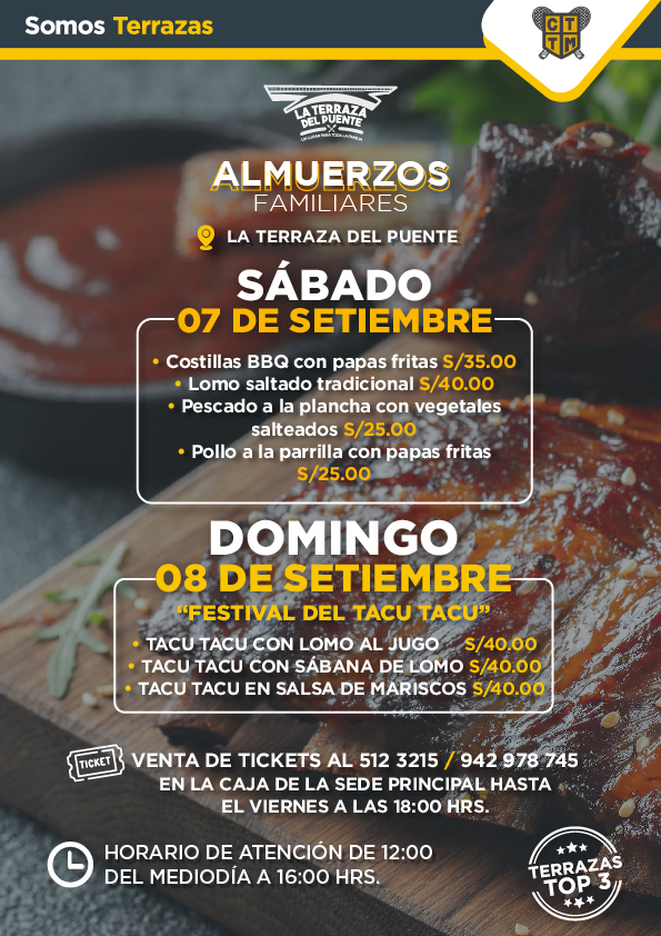 ALMUERZOS FAMILIARES - SÁBADO 07 Y DOMINGO 08 DE SETIEMBRE