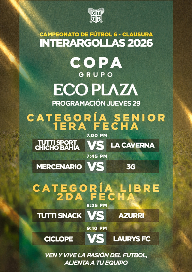 ⚽🔥 ¡INTERARGOLLAS 2026! 🏆 PROGRAMACIÓN DEL JUEVES 29 | COPA GRUPO ECO PLAZA 💛🖤