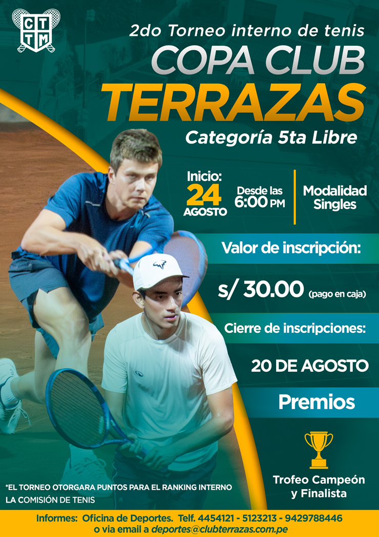 🏆 2DO TORNEO INTERNO DE TENIS | COPA CLUB TERRAZAS – 5TA LIBRE