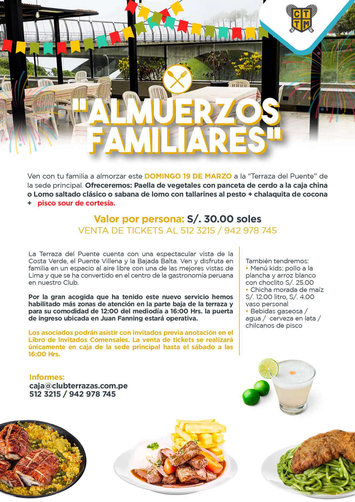 ESTE DOMINGO 19 DE MARZO VEN A ALMORZAR AL CLUB TERRAZAS