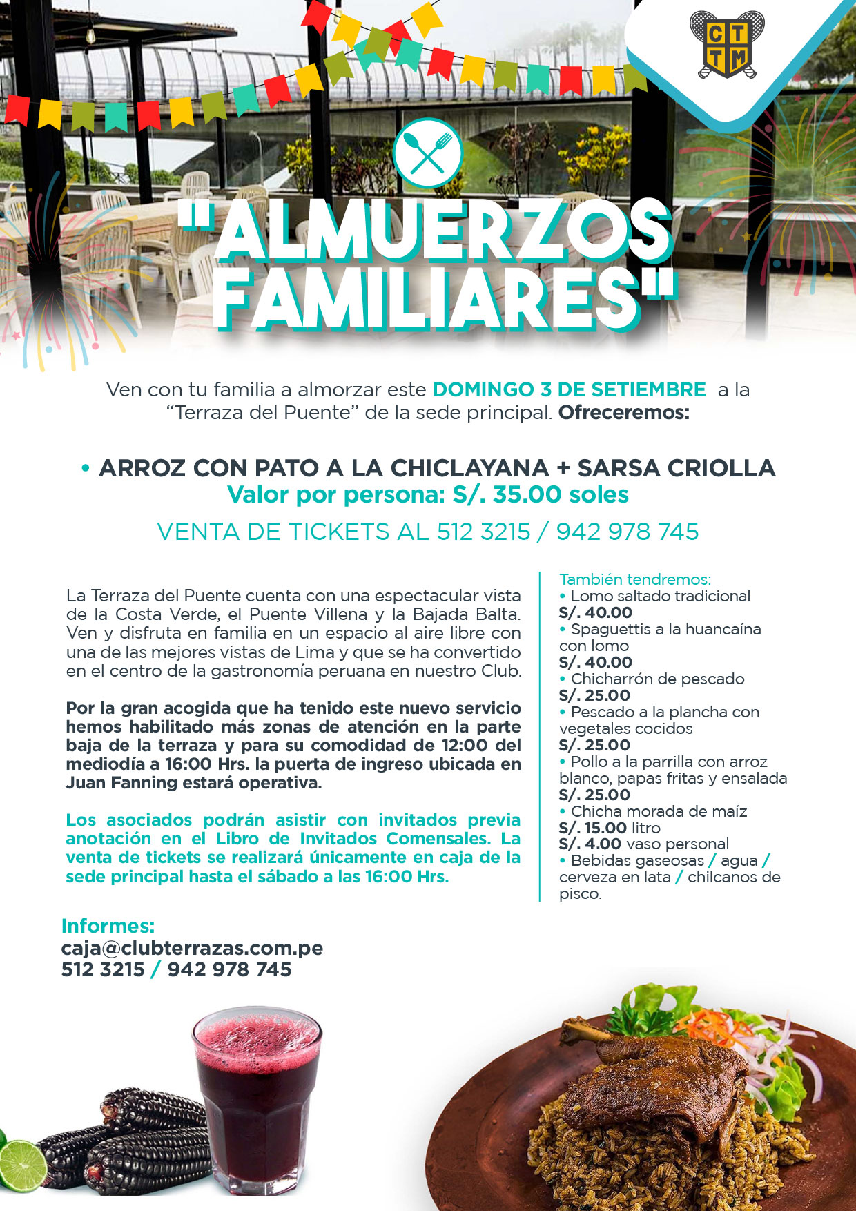 ESTE DOMINGO 3 DE SETIEMBRE VEN A ALMORZAR AL CLUB TERRAZAS