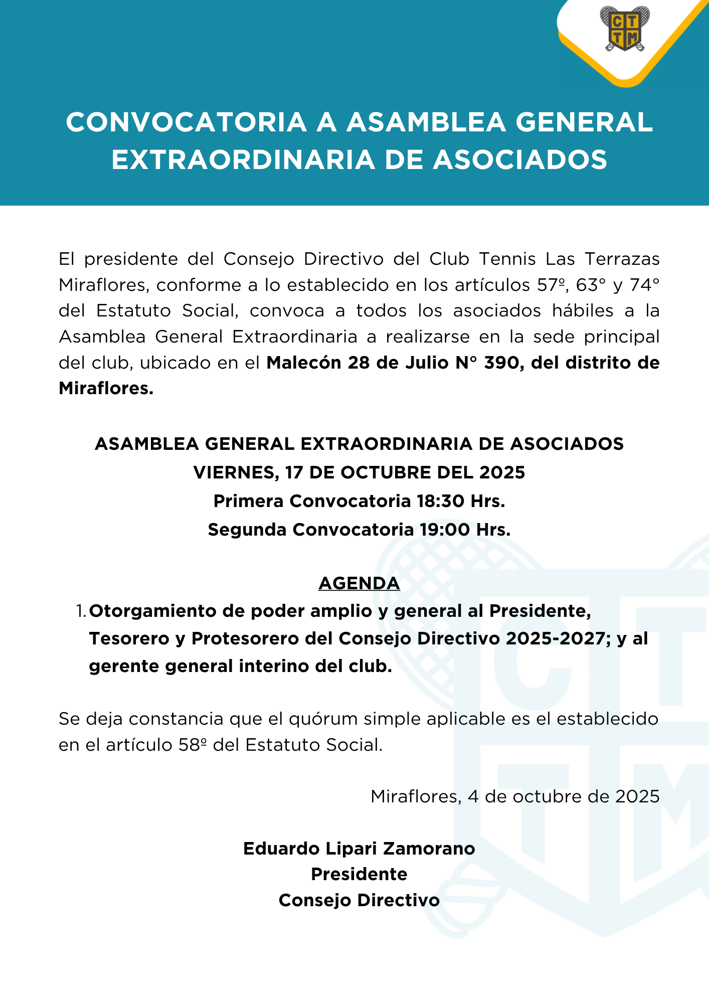 📣CONVOCATORIA A ASAMBLEA GENERAL EXTRAORDINARIA DE ASOCIADOS