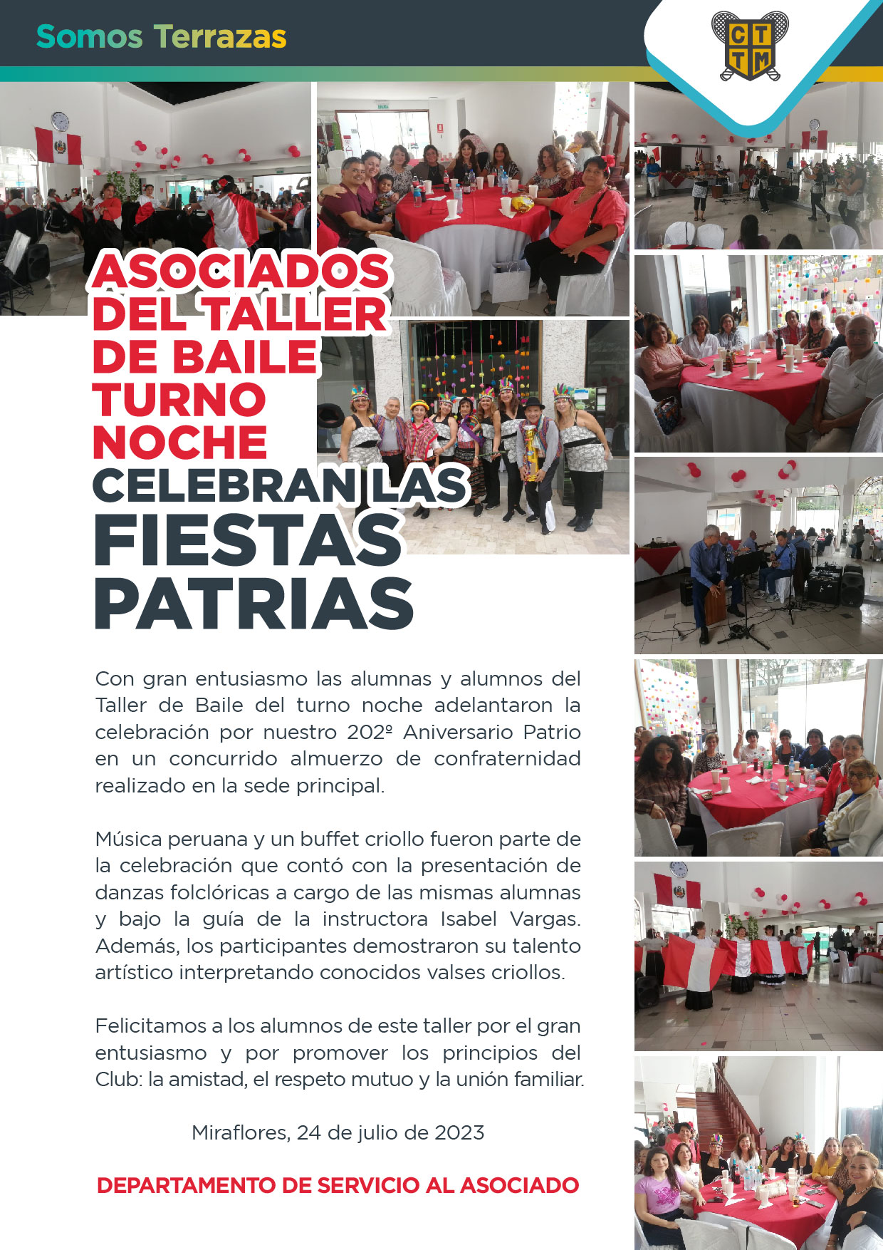 ASOCIADOS DEL TALLER DE BAILE TURNO NOCHE CELEBRAN LAS FIESTAS PATRIAS
