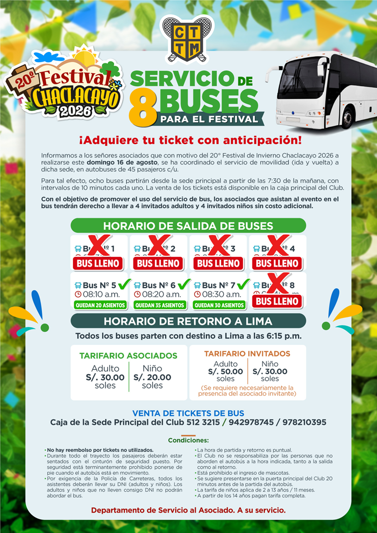 🚌 SERVICIO DE BUSES | 🎉 FESTIVAL CHACLACAYO 2026 - TICKETS DISPONIBLES