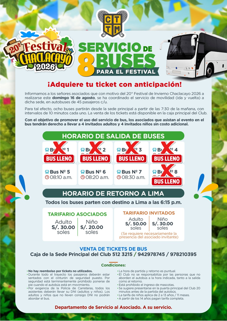 🚌 SERVICIO DE BUSES | 🎉 FESTIVAL CHACLACAYO 2026 - TICKETS DISPONIBLES