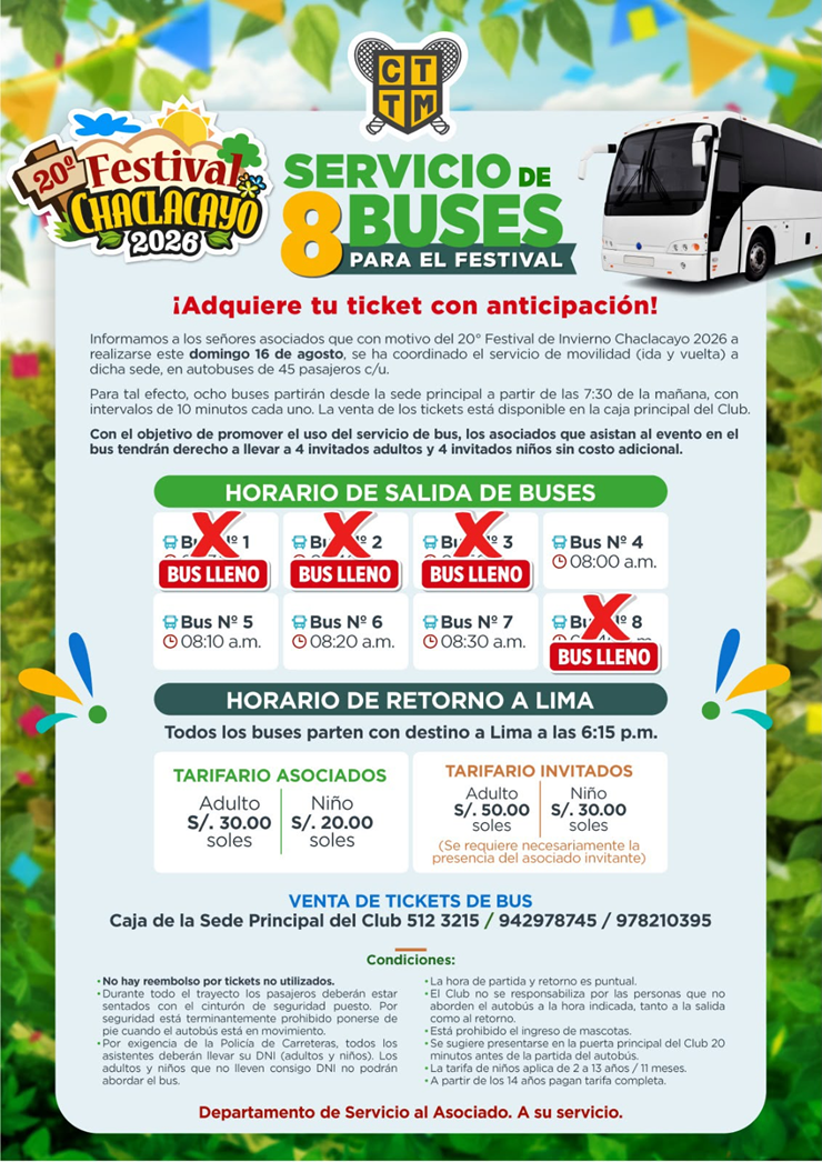 🚌 SERVICIO DE BUSES | 🎉 FESTIVAL CHACLACAYO 2026 - TICKETS DISPONIBLES