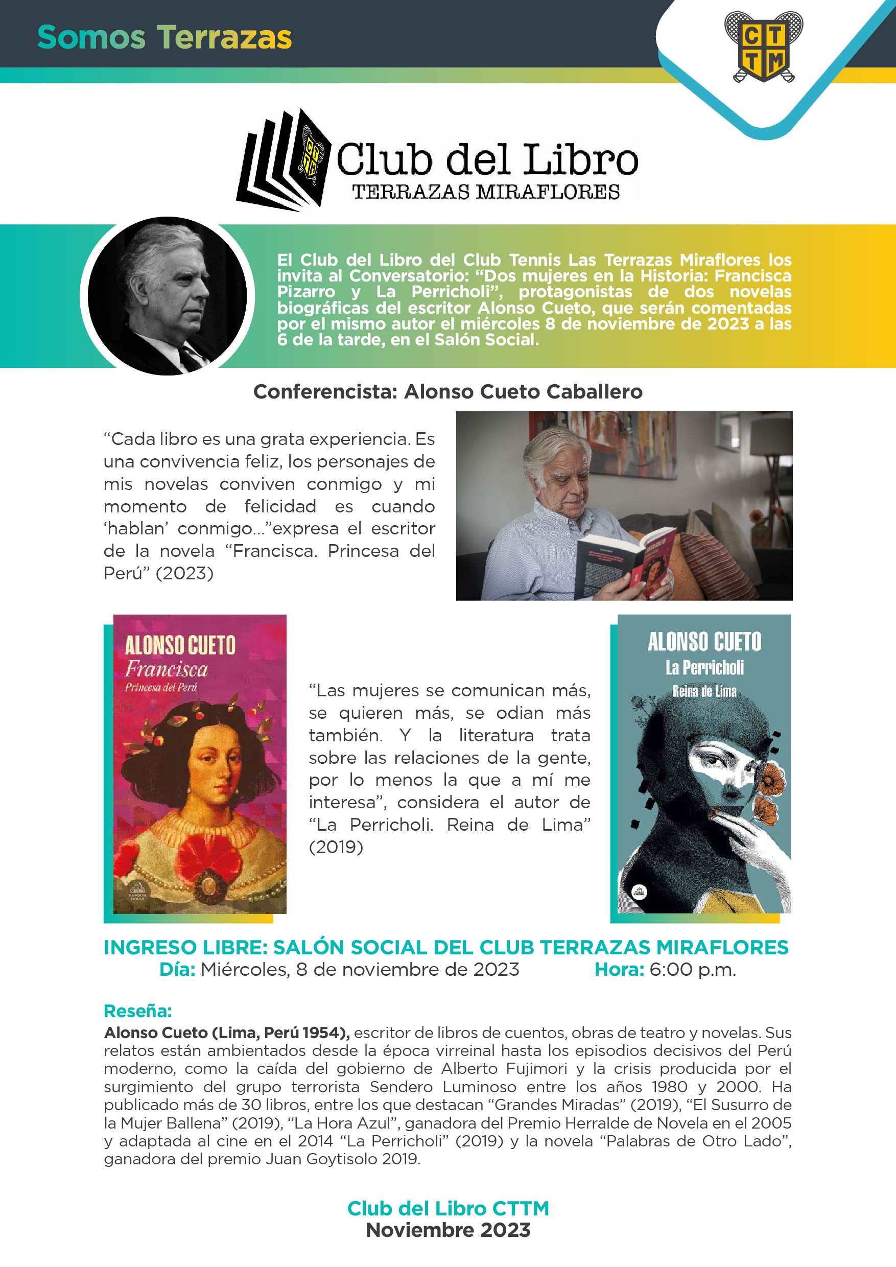 LE INVITAMOS A PARTICIPAR DEL CONVERSATORIO: “DOS MUJERES EN LA HISTORIA: FRANCISCA PIZARRO Y LA PERRICHOLI” A CARGO DE ALONSO CUETO