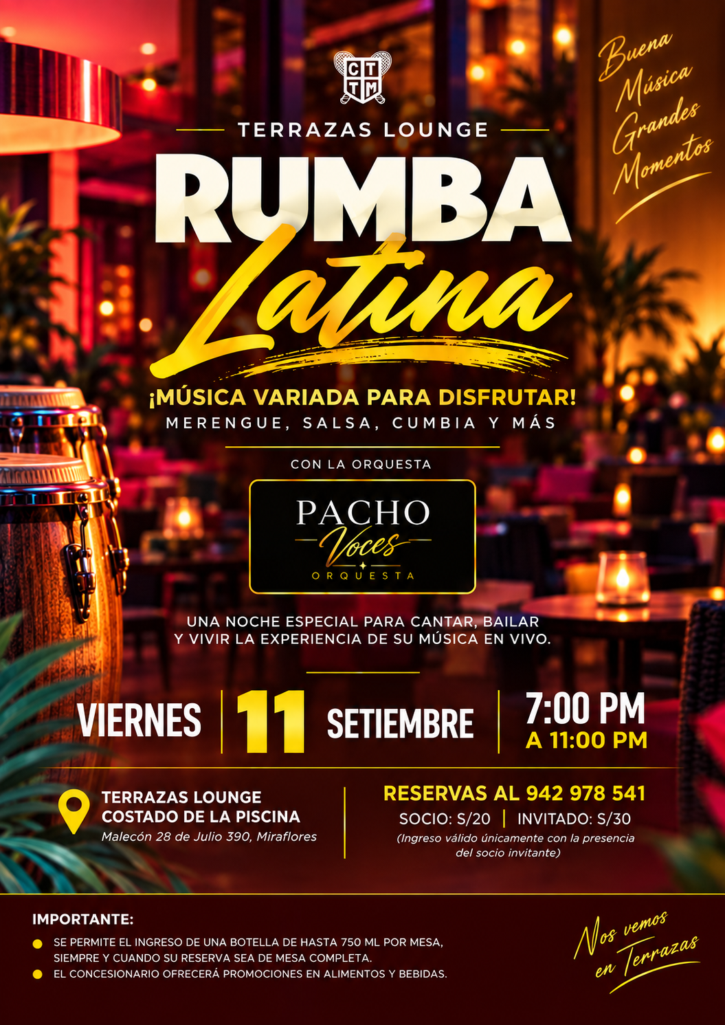 💃🎶 RUMBA LATINA EN TERRAZAS LOUNGE | VIERNES 11 DE SETIEMBRE