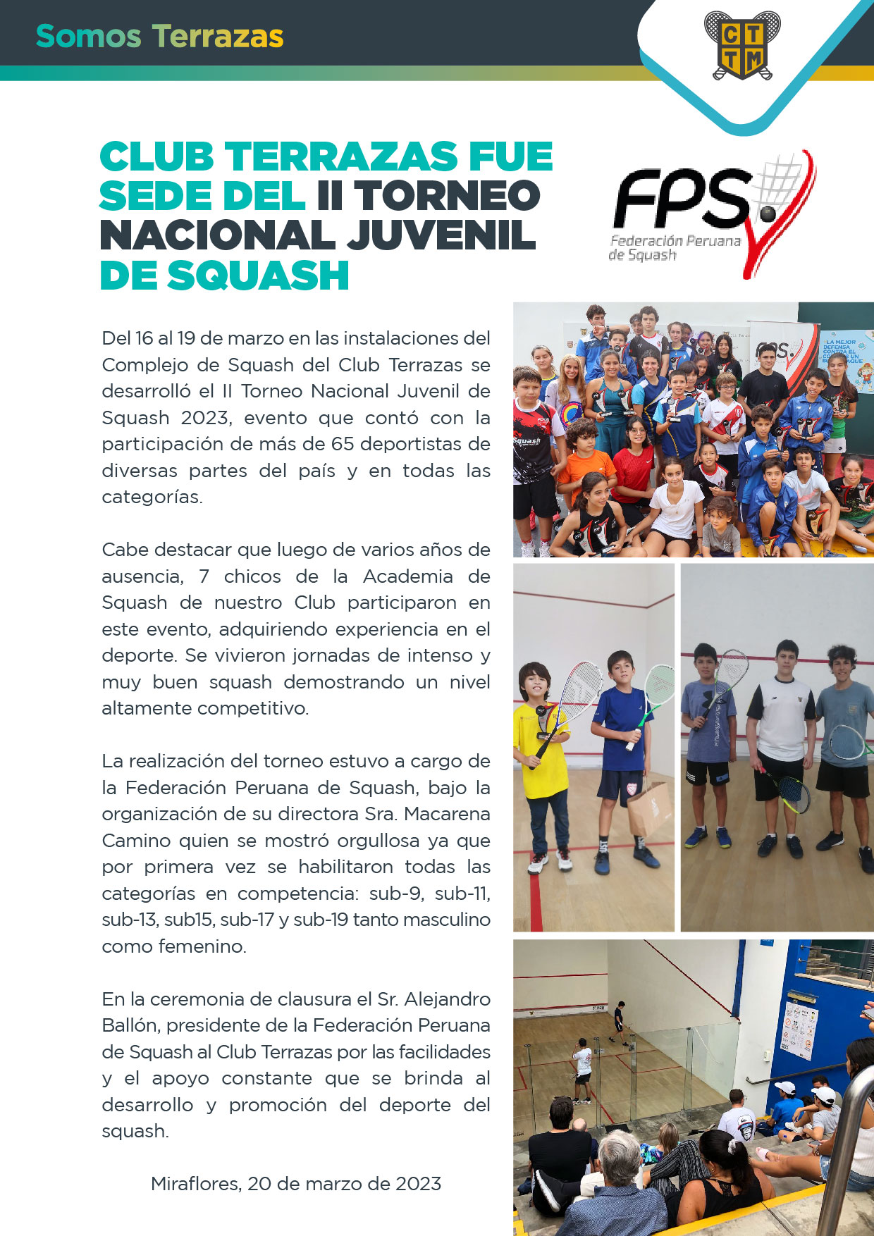 CLUB TERRAZAS FUE SEDE DEL II TORNEO NACIONAL JUVENIL DE SQUASH