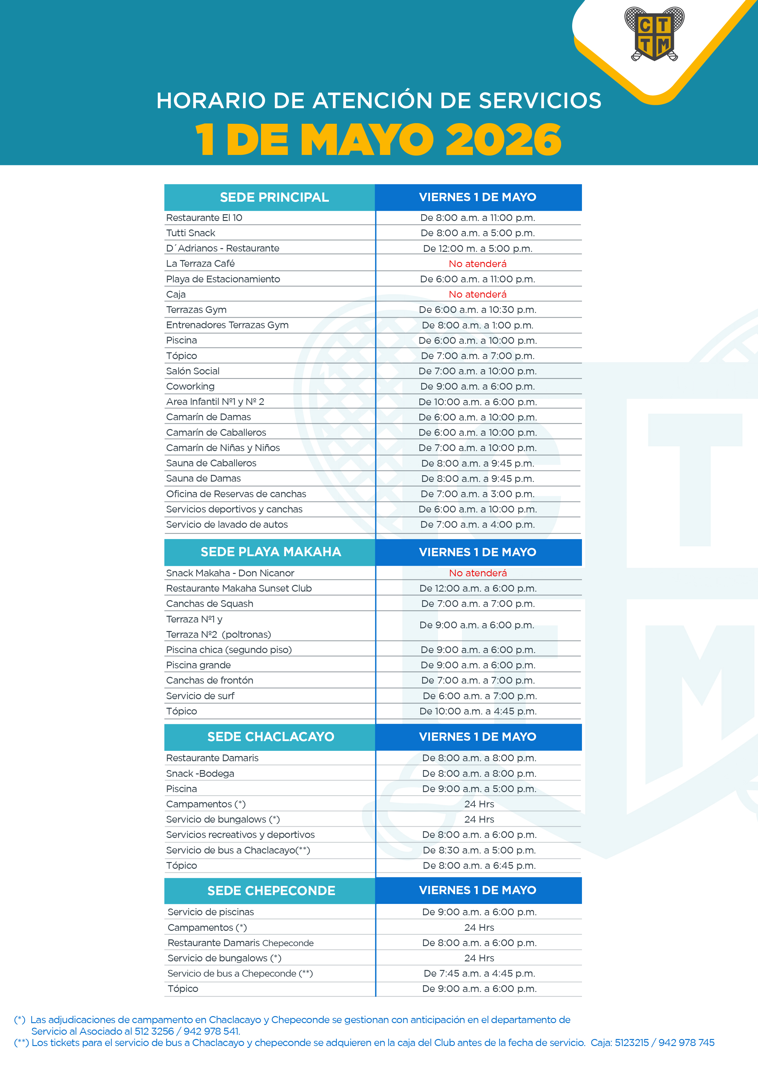 📅 HORARIO DE ATENCIÓN – 1° DE MAYO