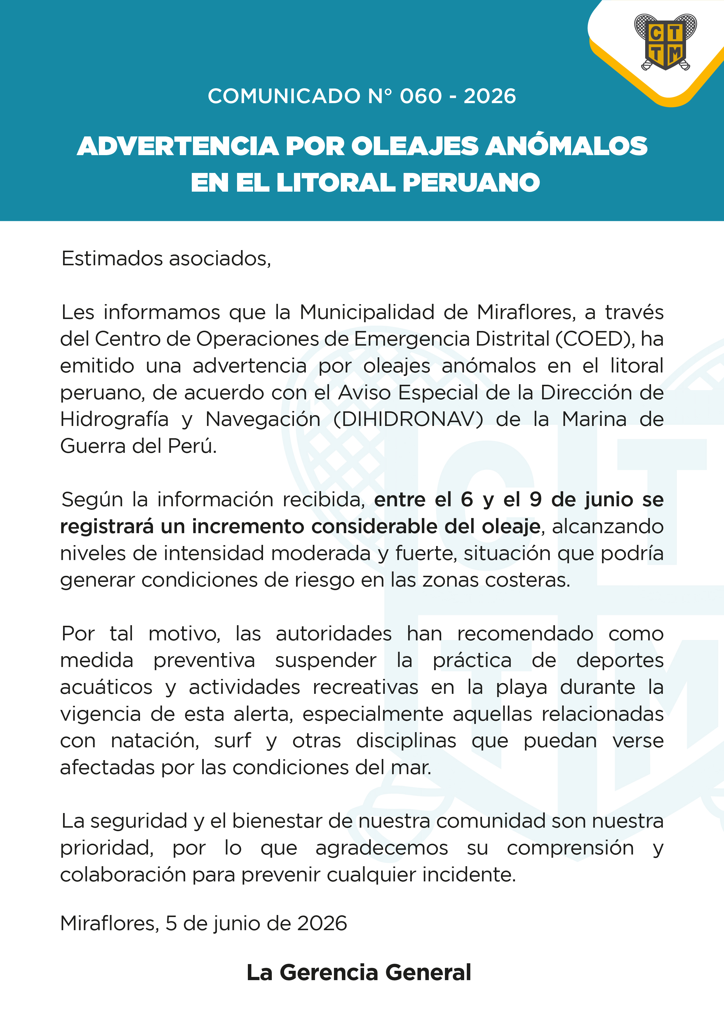 📣COMUNICADO N°060 - ADVERTENCIA POR OLEAJES ANÓMALOS EN EL LITORAL PERUANO