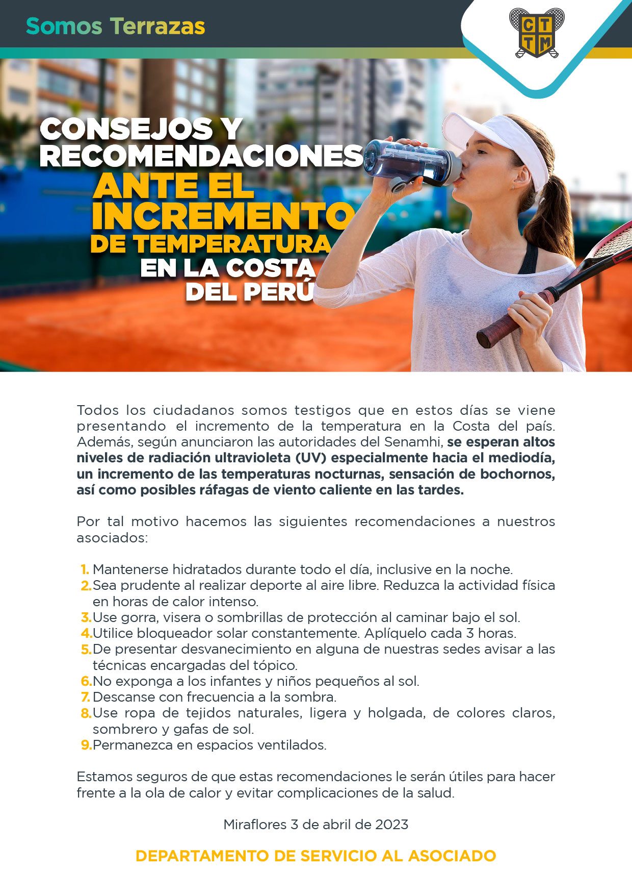 CONSEJOS Y RECOMENDACIONES ANTE EL INCREMENTO DE TEMPERATURA EN LA COSTA DEL PERÚ