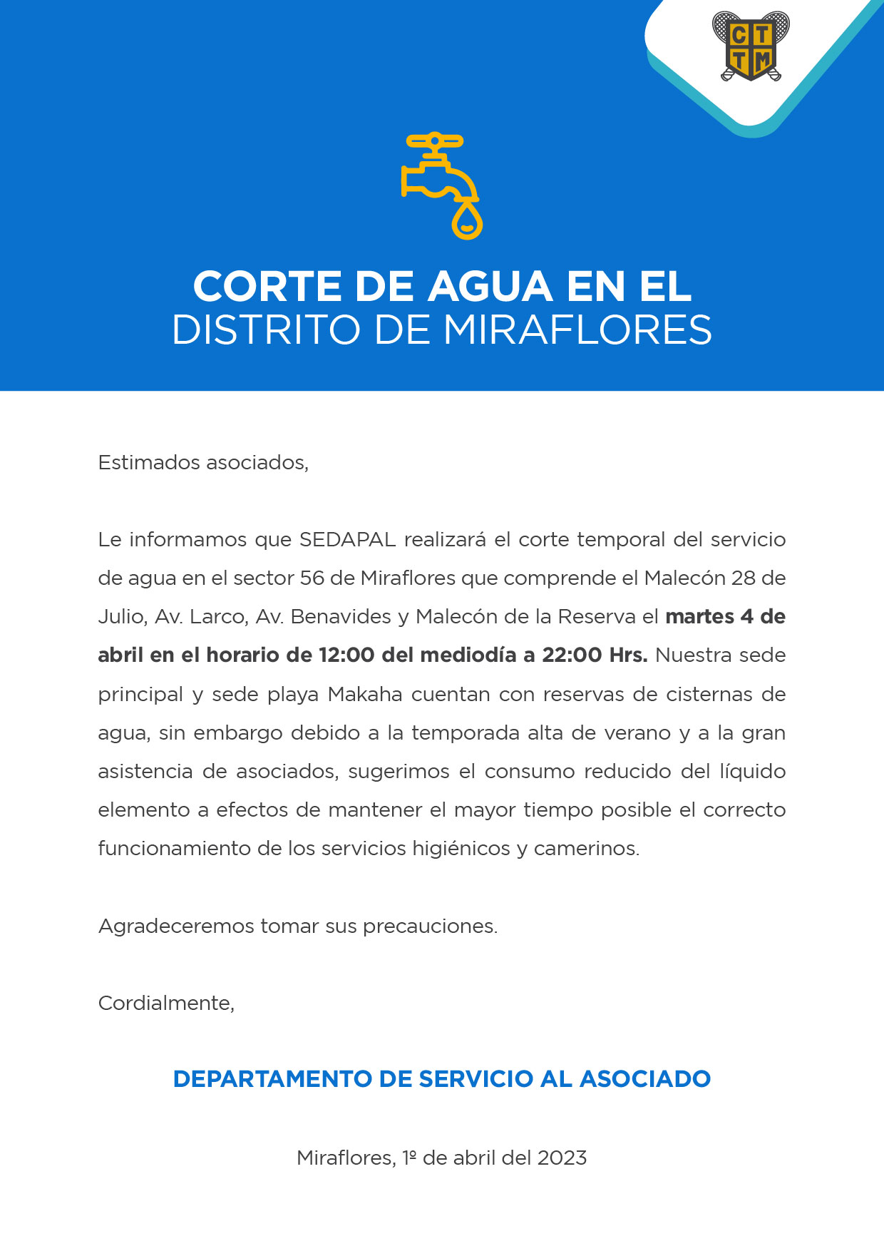 CORTE DE AGUA EN EL DISTRITO DE MIRAFLORES