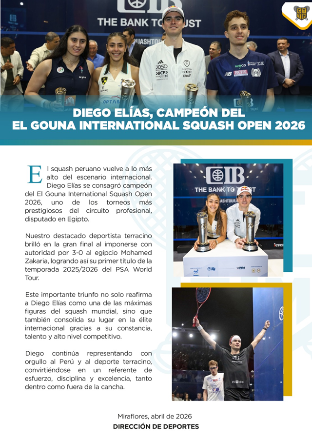 🥇DIEGO ELÍAS CAMPEÓN - EL GOUNA INTERNATIONAL SQUASH OPEN 2026 🇵🇪