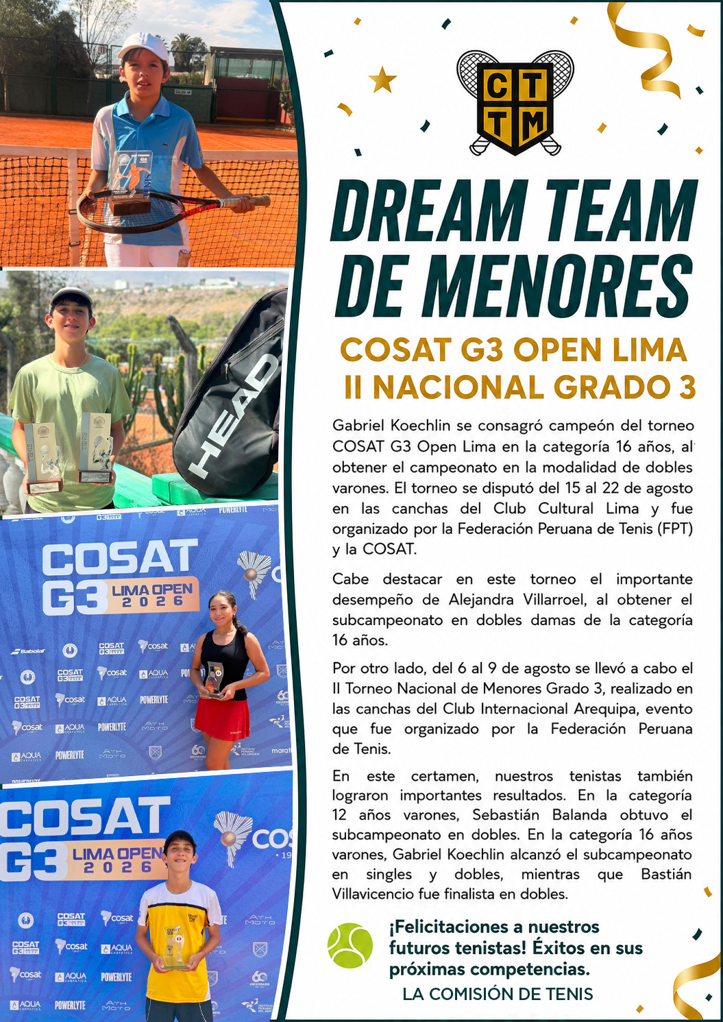 🎾 DREAM TEAM DE MENORES | DESTACADA PARTICIPACIÓN EN TORNEOS NACIONALES