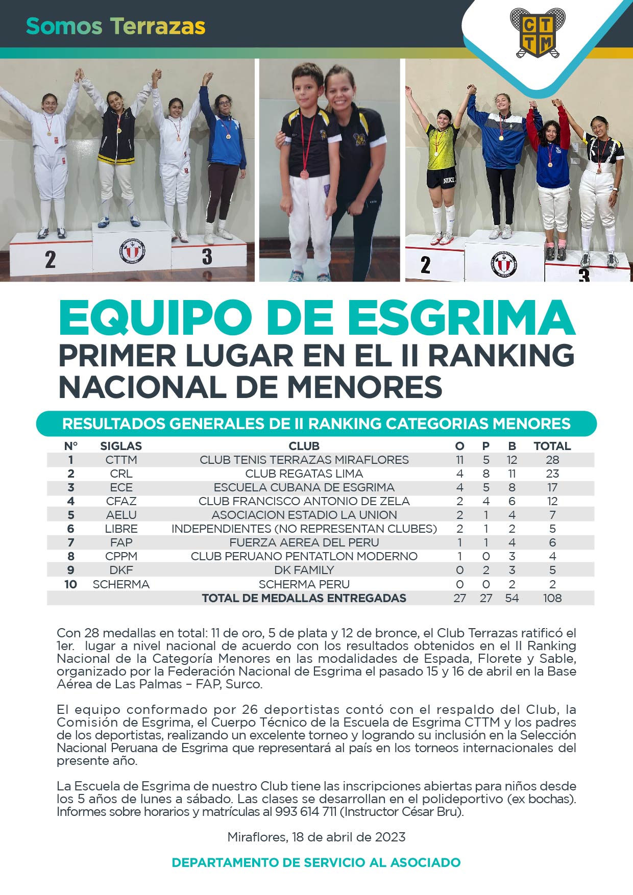 EQUIPO DE ESGRIMA - PRIMER LUGAR EN EL II RANKING NACIONAL DE MENORES