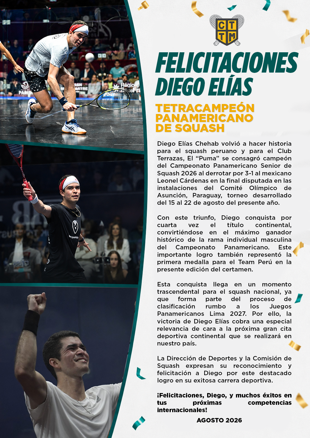 🏆 FELICITACIONES | DIEGO ELÍAS, TETRACAMPEÓN PANAMERICANO DE SQUASH
