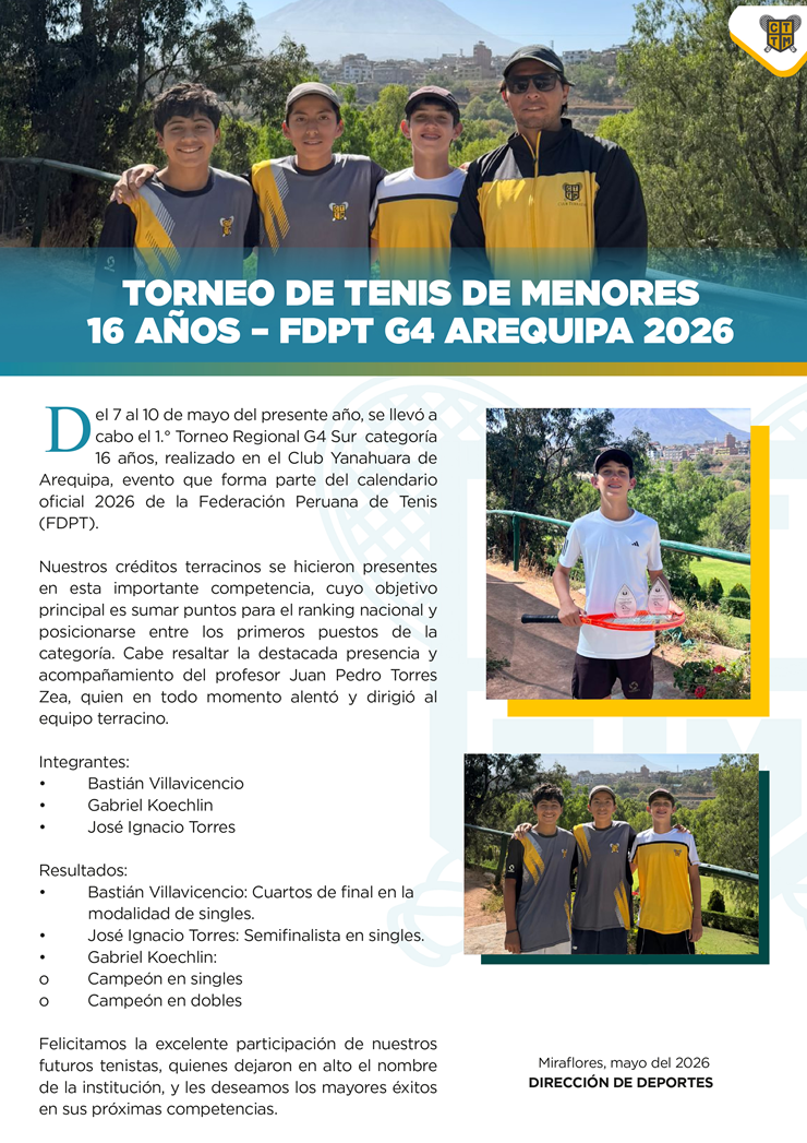 🎾🏆 TERRACINOS DESTACAN EN EL REGIONAL G4 AREQUIPA 2026 💪