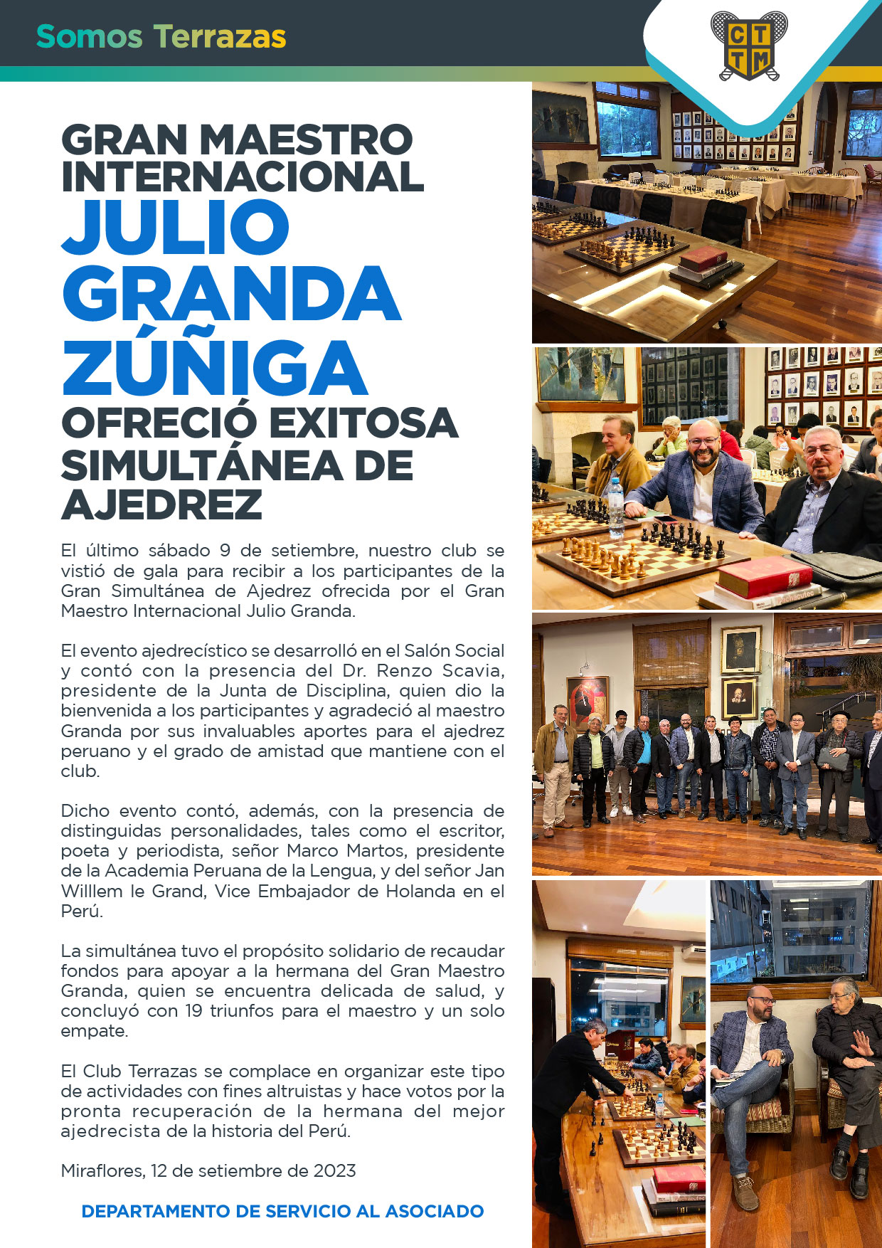 GRAN MAESTRO INTERNACIONAL JULIO GRANDA ZÚÑIGA OFRECIÓ EXITOSA SIMULTÁNEA DE AJEDREZ