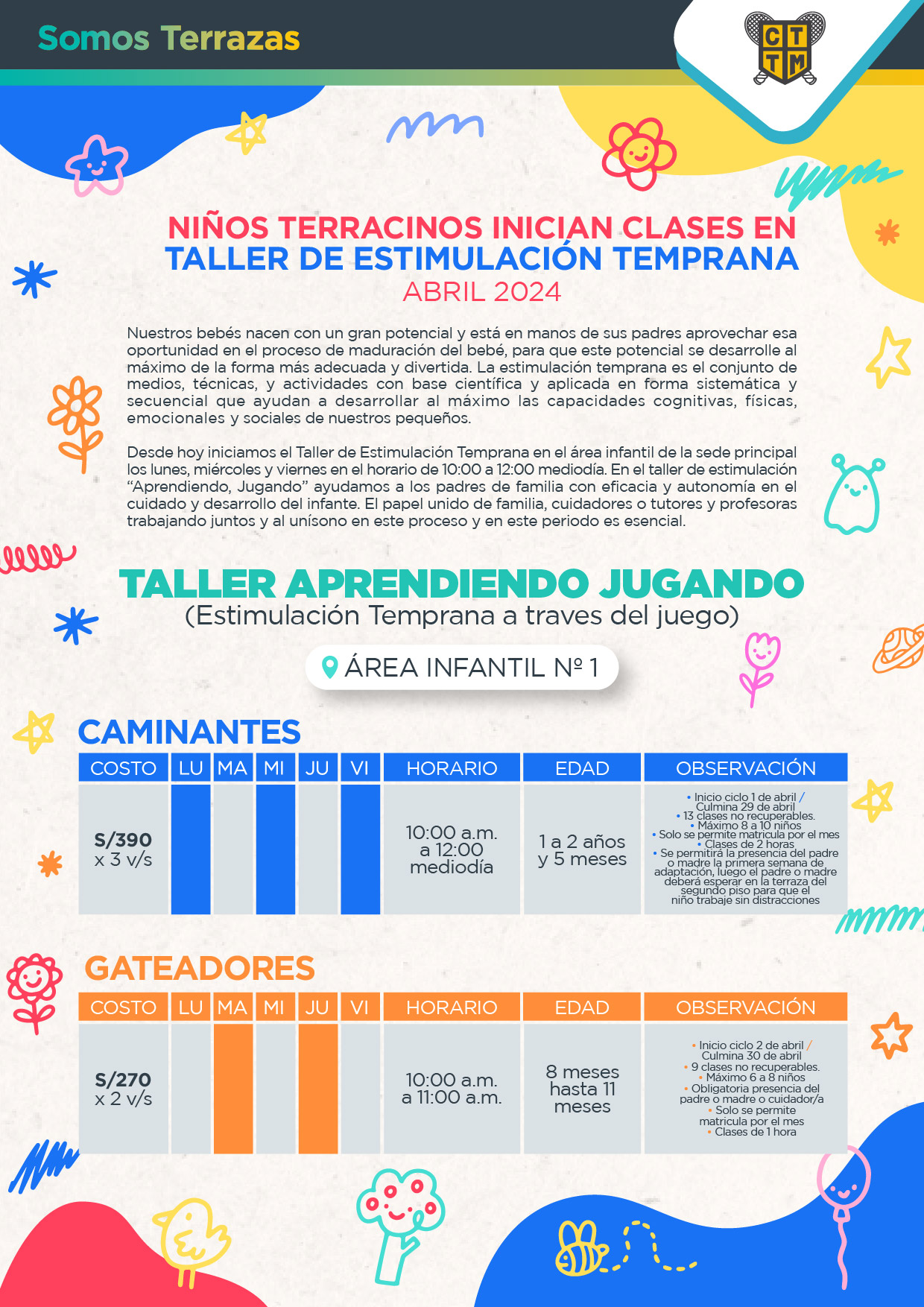 NIÑOS TERRACINOS INICIAN CLASES EN TALLER DE ESTIMULACIÓN TEMPRANA – ABRIL 2024