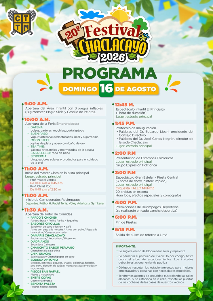 📋 FESTIVAL CHACLACAYO 2026 | CONOCE EL PROGRAMA DE ESTE DOMINGO 16