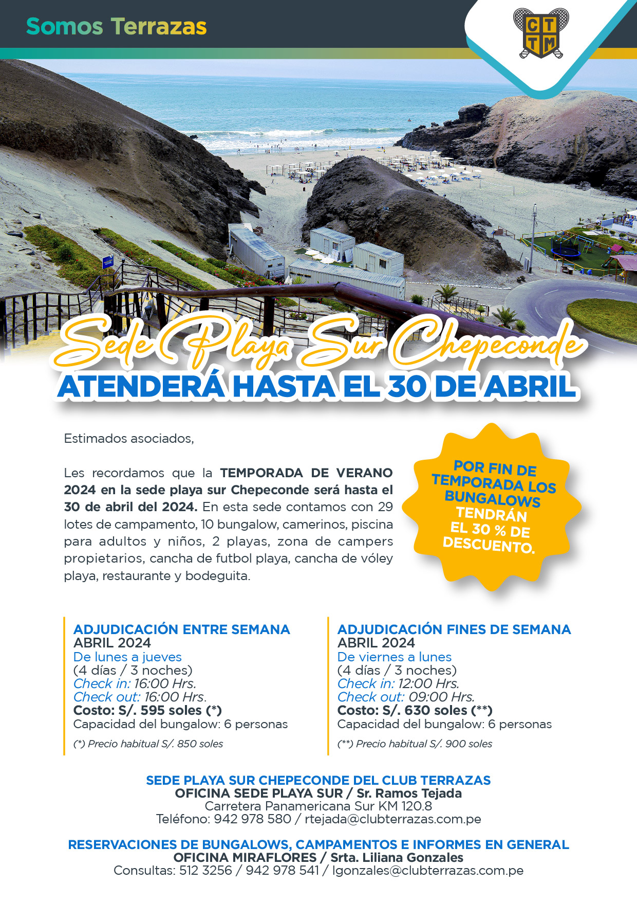 SEDE PLAYA SUR CHEPECONDE ATENDERÁ HASTA EL 30 DE ABRIL