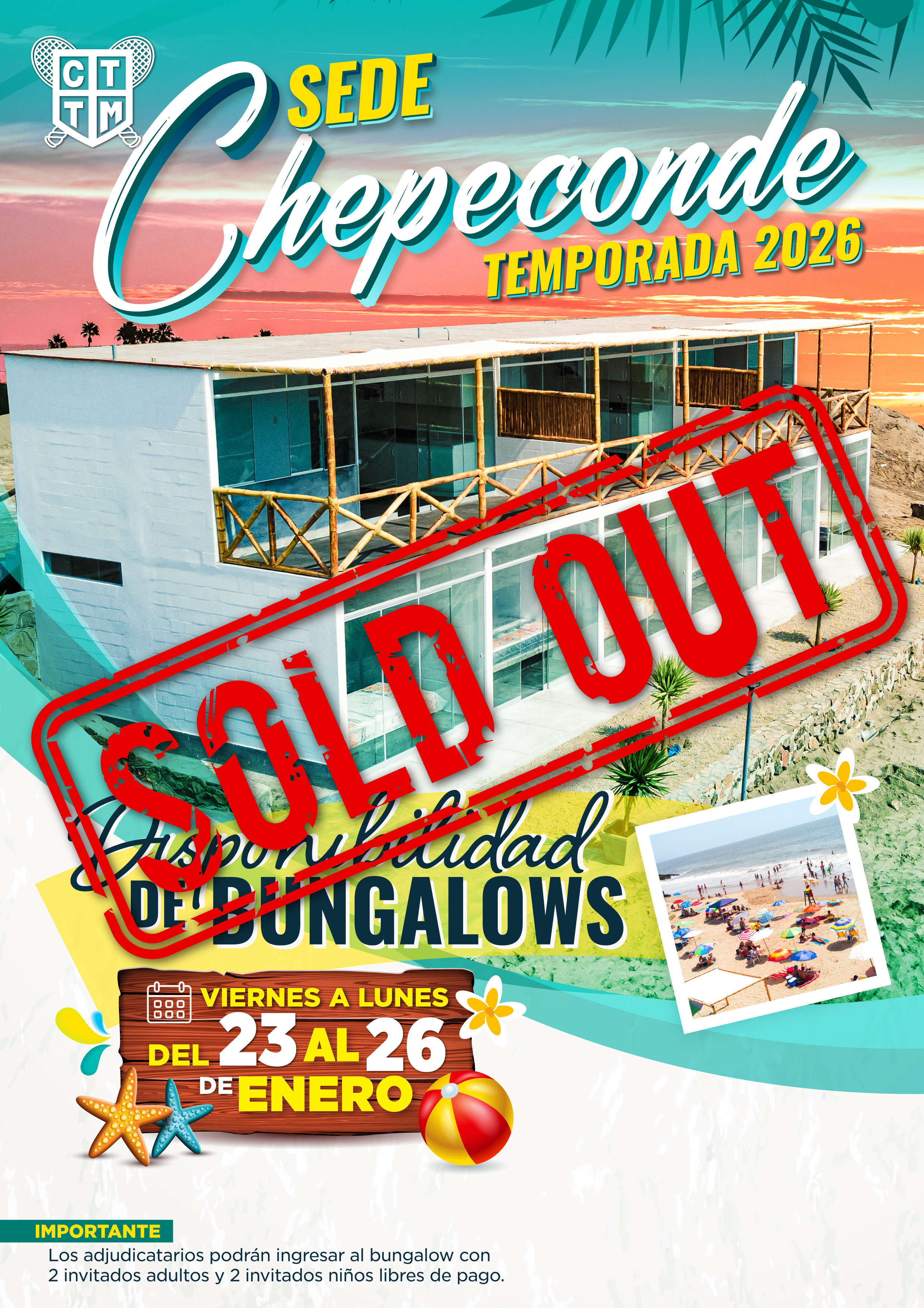 🚨 ¡SOLD OUT EN BUNGALOWS DE CHEPECONDE DEL 23 AL 26 DE ENERO!🏖️✨