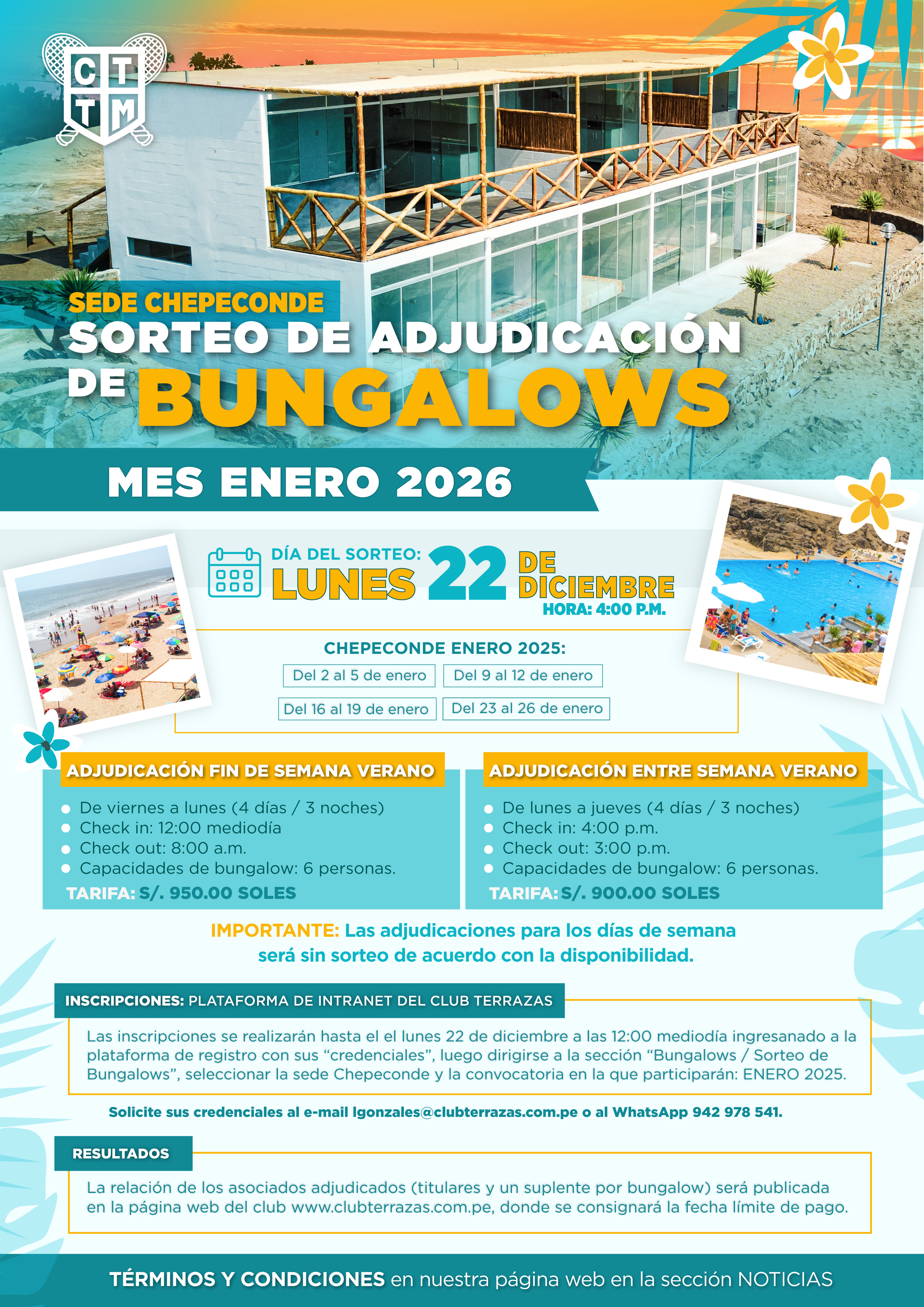 🏖️🎉 SORTEO DE ADJUDICACIÓN DE BUNGALOWS EN CHEPECONDE – ENERO 2026 🏡✨