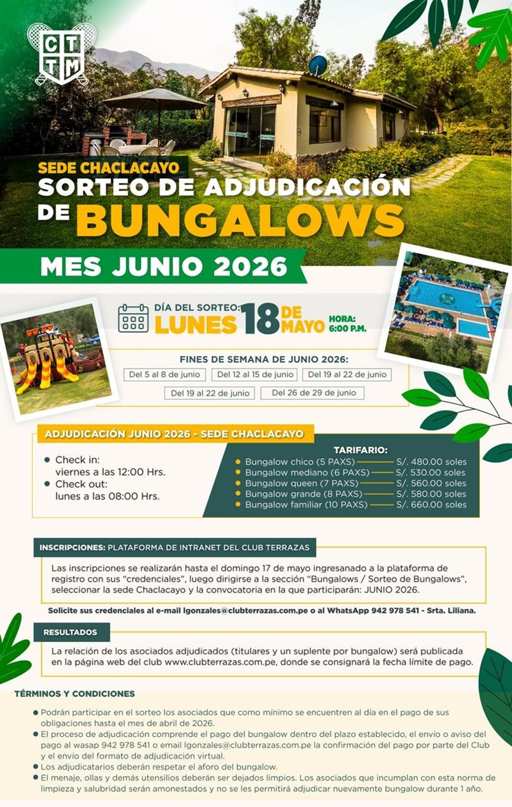 🌿🏡 CHACLACAYO: SORTEO DE ADJUDICACIÓN DE BUNGALOWS – JUNIO 2026 🌿✨