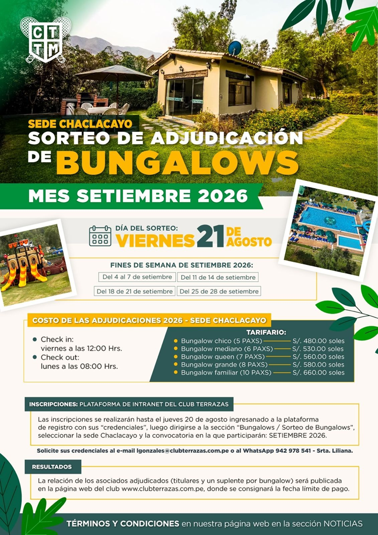 🏡 SORTEO DE ADJUDICACIÓN DE BUNGALOWS | SETIEMBRE 2026