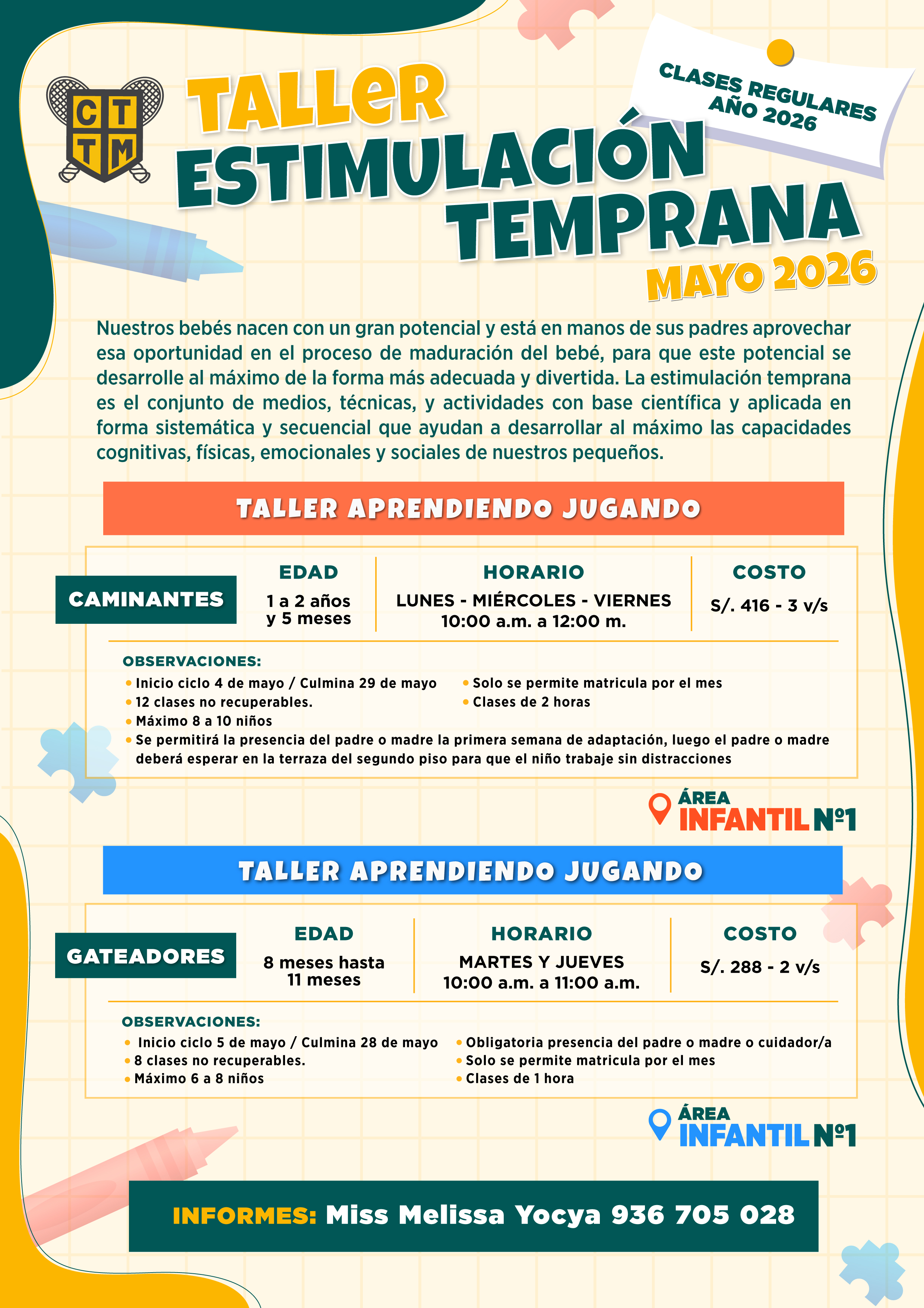 👶🎨 TALLER DE ESTIMULACIÓN TEMPRANA – MAYO  🗓️💛
