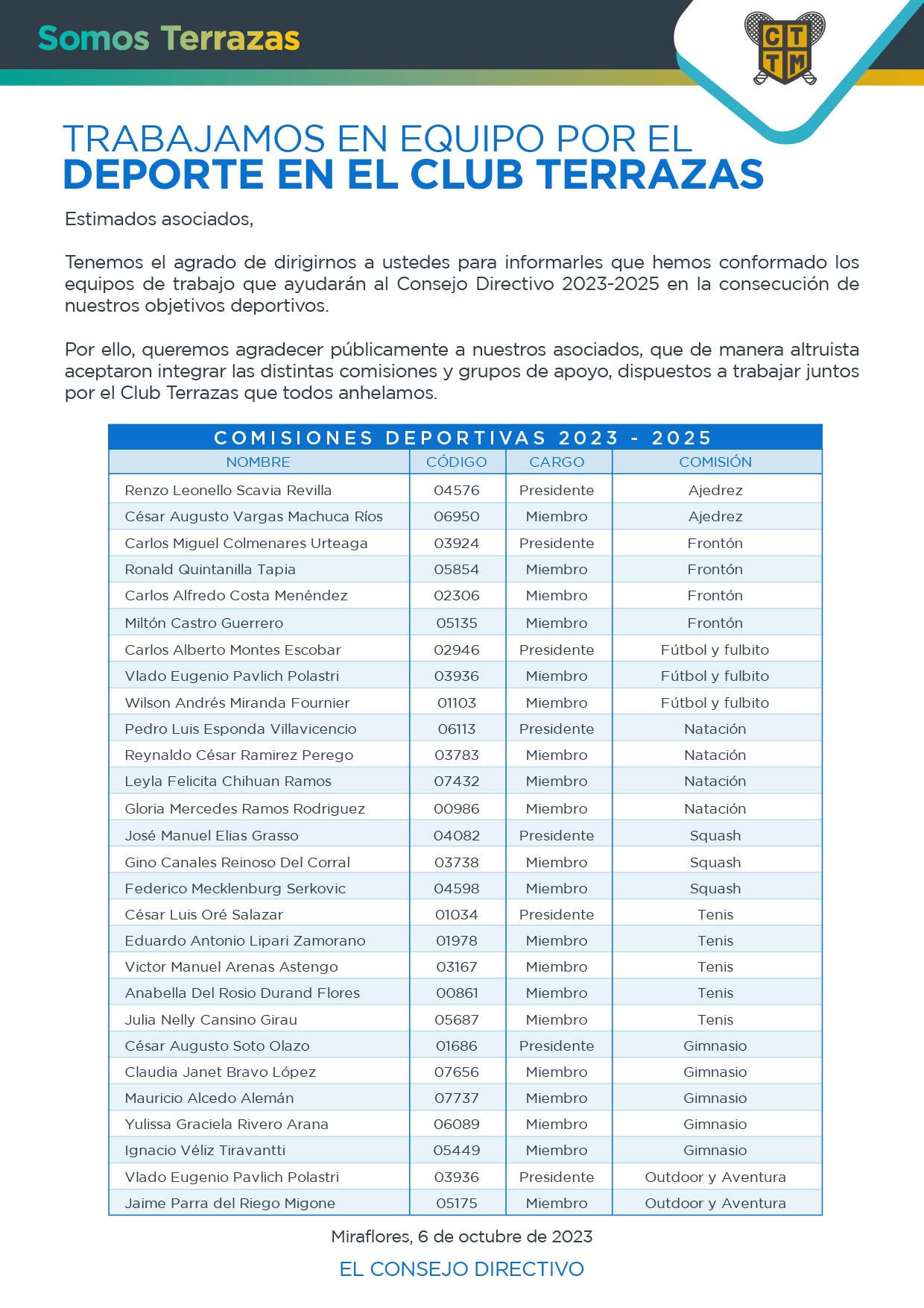 TRABAJAMOS EN EQUIPO POR EL DEPORTE EN EL CLUB TERRAZAS
